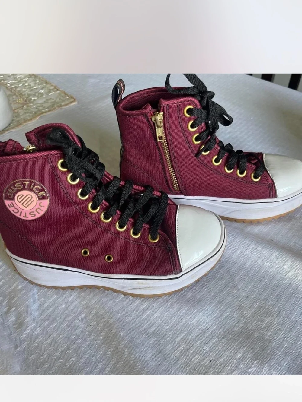 Justice girls Burgundy High-Top Sneakers with Black Laces